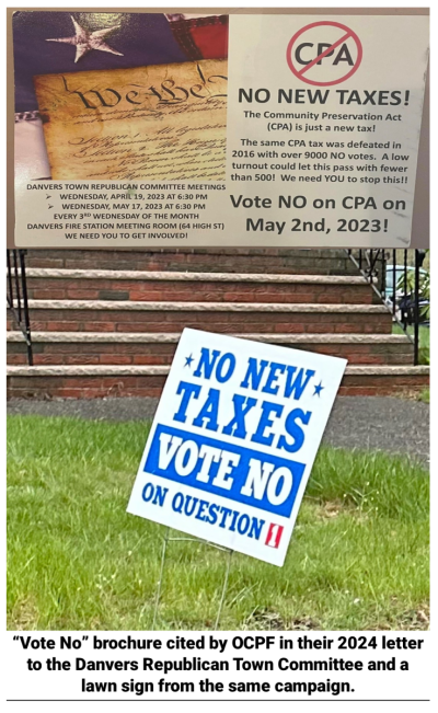 Campaign Materials from Danvers CPA Opposition Campaign